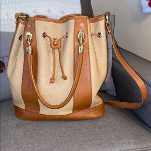 Tan and Brown Leather Bucket Bag